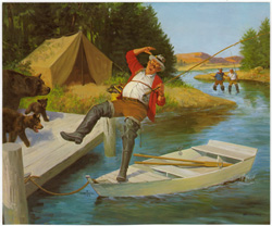 Ref 11B: Berrar untitled (mama and cubs surprising fisherman in boat)